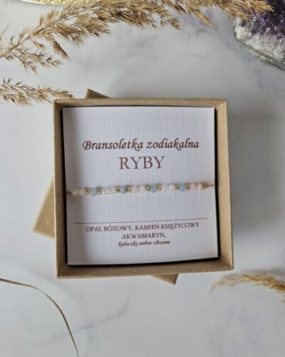 bransoletka dla ryby z kamieniami naturalnymi na sznureczku