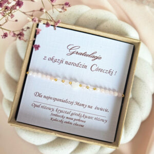 bransoletka w prezencie z okazji narodzin córeczki , bransoletka z kamieniami w prezencie, bransoletka na sznureczku z kamieniami, pomysł na prezent, bransoletka dla swiezo upieczonej mamy