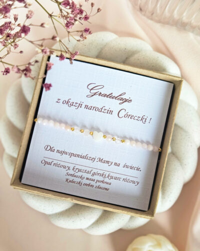 bransoletka w prezencie z okazji narodzin córeczki , bransoletka z kamieniami w prezencie, bransoletka na sznureczku z kamieniami, pomysł na prezent, bransoletka dla swiezo upieczonej mamy