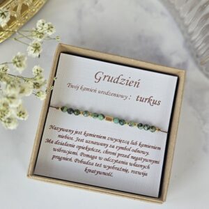 bransoletka dla osób urodzonych w grudniu, bransoletka dopasowana do miesiąca urodzenia, bransoletka z turkusem