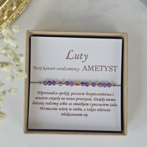 bransoletka dla osób urodzonych w lutym, bransoletka kamien urodzeniowy , bransoletka na sznureczku