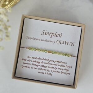 bransoletka dla osób urodzonych w sierpniu, bransoletka z kamieniem urodzeniowym , bransoletka z oliwinem