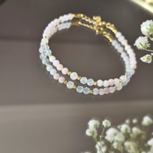 BRANSOLETKA -OPAL RÓŻOWY,AKWAMARYN, KAMIEŃ KSIĘŻYCOWY
